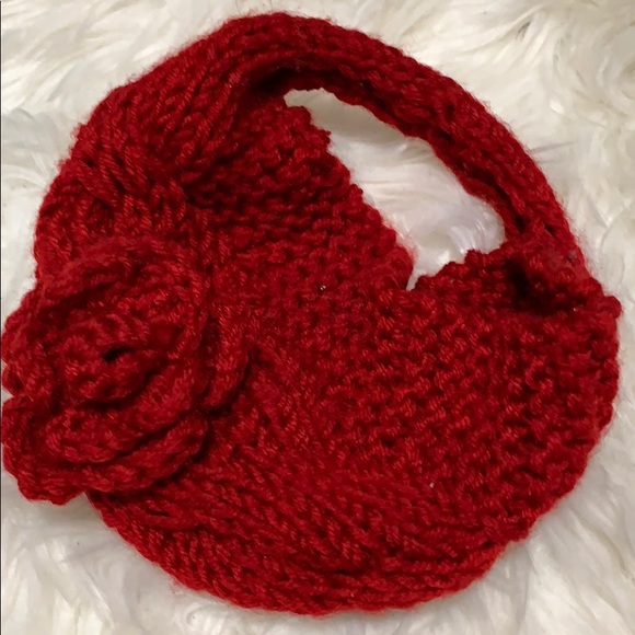 Accessories - 💙 Red Knit Ear Warmer Headband w/ Flower